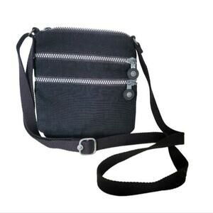 Kipling Black Nylon Crossbody Bag Purse Multi Zippers Neutral b
